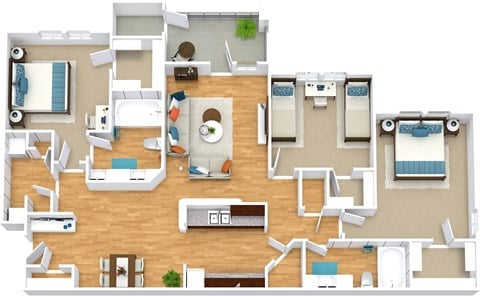 Floor plan for 3 beds, 2 baths, 1390 sqft